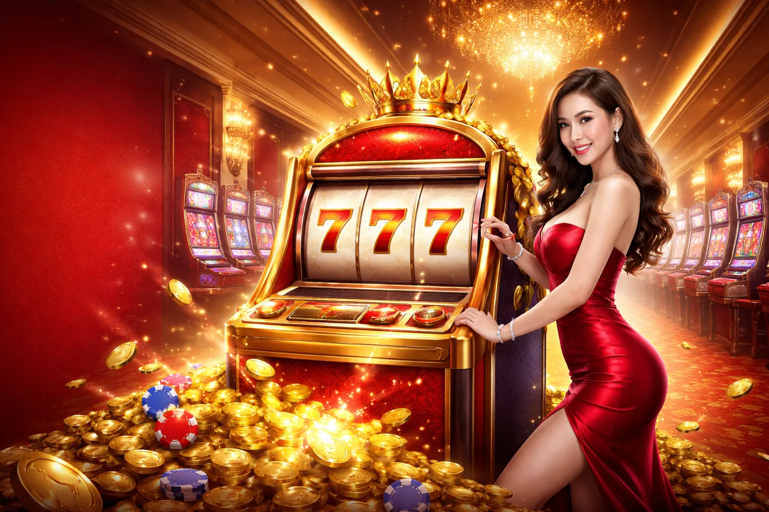 Máy đánh bạc rực rỡ và biểu tượng jackpot tại mv66 app